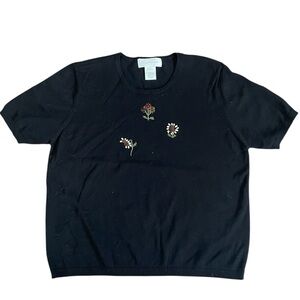 Vintage Susan Bristol Beaded Knit Cottagecore Flower Garden Sweater Large Black